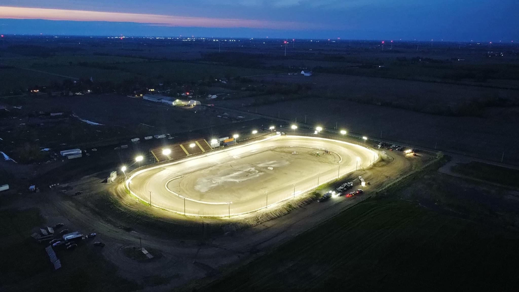 Buxton Speedway aerial view at night